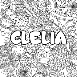 Coloring page first name CLELIA - Fruits mandala background