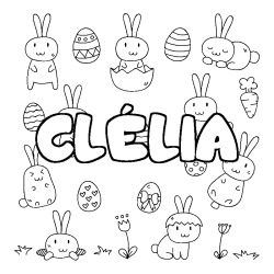 Coloring page first name CLÉLIA - Easter background