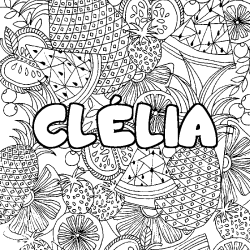 Coloring page first name CLÉLIA - Fruits mandala background