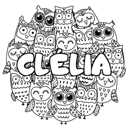 Coloring page first name CLÉLIA - Owls background