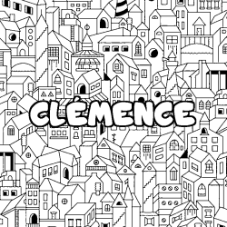 Coloring page first name CLÉMENCE - City background
