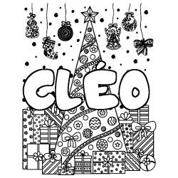 Coloring page first name CLÉO - Christmas tree and presents background