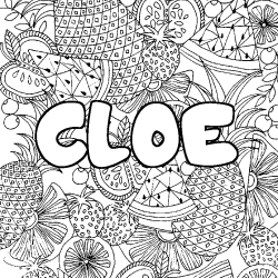 Coloring page first name CLOE - Fruits mandala background