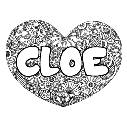 Coloring page first name CLOE - Heart mandala background