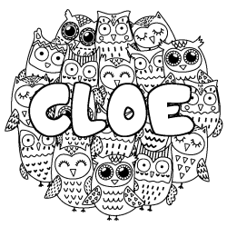 Coloring page first name CLOE - Owls background