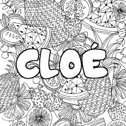 Coloring page first name CLOÉ - Fruits mandala background