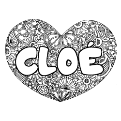 Coloring page first name CLOÉ - Heart mandala background