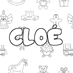 Coloring page first name CLOÉ - Toys background