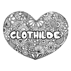 Coloring page first name CLOTHILDE - Heart mandala background