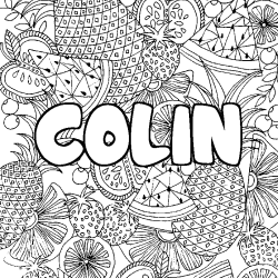 Coloring page first name COLIN - Fruits mandala background