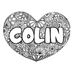 Coloring page first name COLIN - Heart mandala background