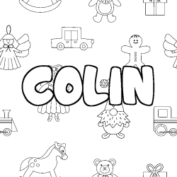 Coloring page first name COLIN - Toys background