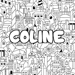 Coloring page first name COLINE - City background