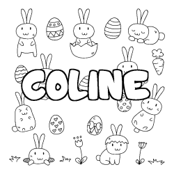 Coloring page first name COLINE - Easter background
