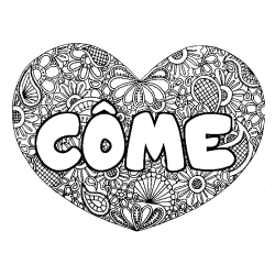 Coloring page first name CÔME - Heart mandala background
