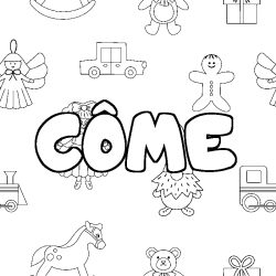 Coloring page first name CÔME - Toys background