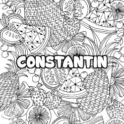 Coloring page first name CONSTANTIN - Fruits mandala background