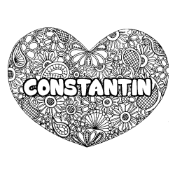 Coloring page first name CONSTANTIN - Heart mandala background
