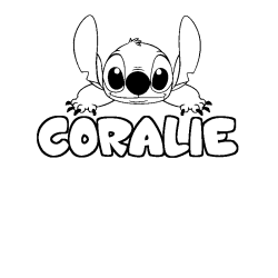 Coloring page first name CORALIE - Stitch background