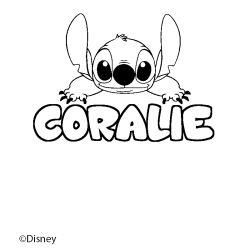 Coloring page first name CORALIE - Stitch background