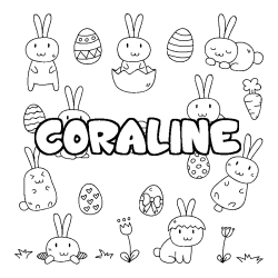 Coloring page first name CORALINE - Easter background