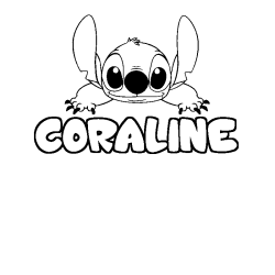 Coloring page first name CORALINE - Stitch background