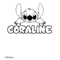 Coloring page first name CORALINE - Stitch background