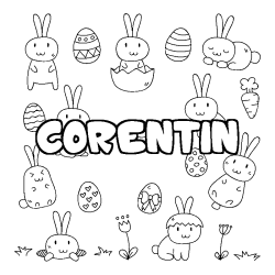Coloring page first name CORENTIN - Easter background