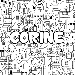 Coloring page first name CORINE - City background