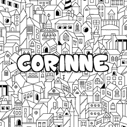 Coloring page first name CORINNE - City background