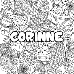 Coloring page first name CORINNE - Fruits mandala background