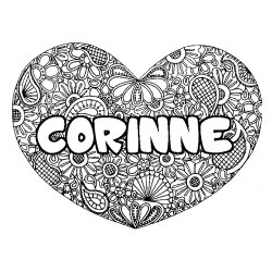 Coloring page first name CORINNE - Heart mandala background