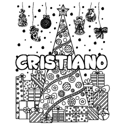 Coloring page first name CRISTIANO - Christmas tree and presents background