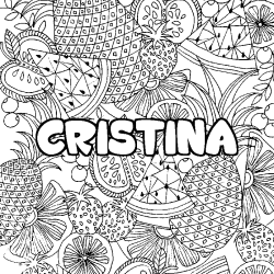 Coloring page first name CRISTINA - Fruits mandala background