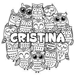 Coloring page first name CRISTINA - Owls background