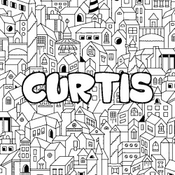 Coloring page first name CURTIS - City background