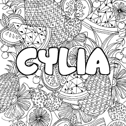 Coloring page first name CYLIA - Fruits mandala background