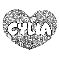 Coloring page first name CYLIA - Heart mandala background