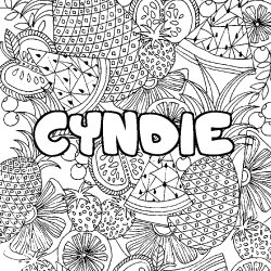 Coloring page first name CYNDIE - Fruits mandala background