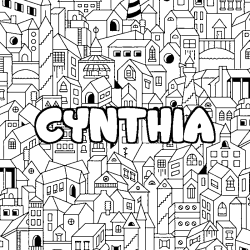 Coloring page first name CYNTHIA - City background