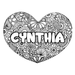 Coloring page first name CYNTHIA - Heart mandala background