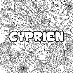 Coloring page first name CYPRIEN - Fruits mandala background