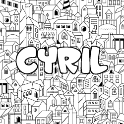 Coloring page first name CYRIL - City background