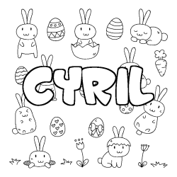 Coloring page first name CYRIL - Easter background