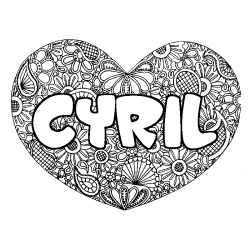 Coloring page first name CYRIL - Heart mandala background