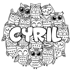 Coloring page first name CYRIL - Owls background