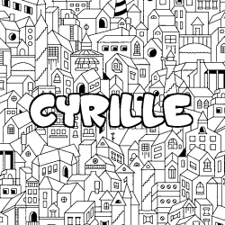 Coloring page first name CYRILLE - City background