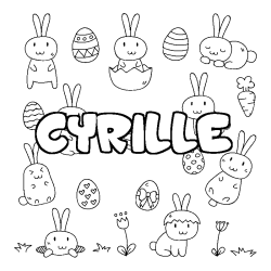 Coloring page first name CYRILLE - Easter background