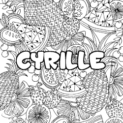 Coloring page first name CYRILLE - Fruits mandala background
