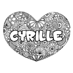 Coloring page first name CYRILLE - Heart mandala background